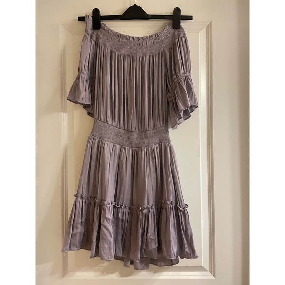NWOT‎ Purple Off Shoulder Smock Waist Sleeveless Mini Dress Naked Zebra Size S - Picture 1 of 7